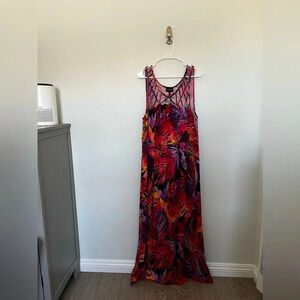 Lane Bryant Tropical Print Maxi Dress  - Size 14/16 Colorful Stretchy Resortwear